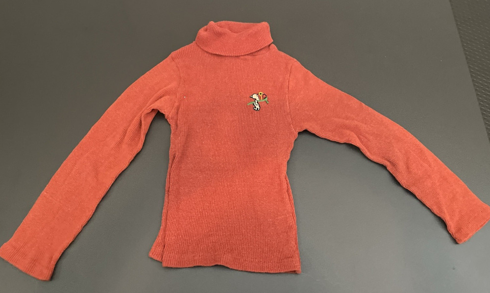 VTG 60s Good Sports Peanuts Snoopy Ribbed Turtleneck Sweater Kids Orange*2T/ 3T